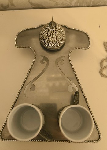 Turkuaz Top ve Gri taş 
Detaylı Kahve Fincanı Seti - Görsel 8