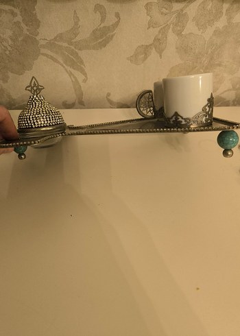 Turkuaz Top ve Gri taş 
Detaylı Kahve Fincanı Seti - Görsel 2