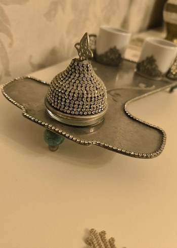 Turkuaz Top ve Gri taş 
Detaylı Kahve Fincanı Seti - Görsel 5