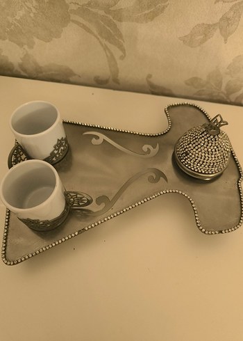 Turkuaz Top ve Gri taş 
Detaylı Kahve Fincanı Seti - Görsel 7