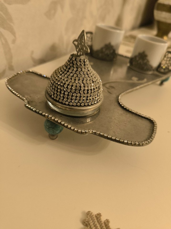 Turkuaz Top ve Gri taş 
Detaylı Kahve Fincanı Seti - Görsel 5