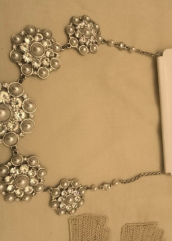 Gümüş zemine incili İşlemeli Bohem Vintage Kolye - Görsel 3