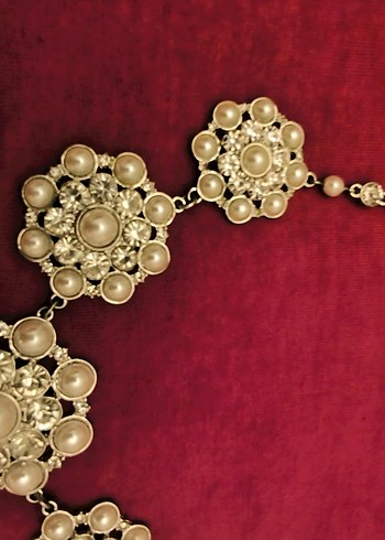 Gümüş zemine incili İşlemeli Bohem Vintage Kolye - Görsel 2