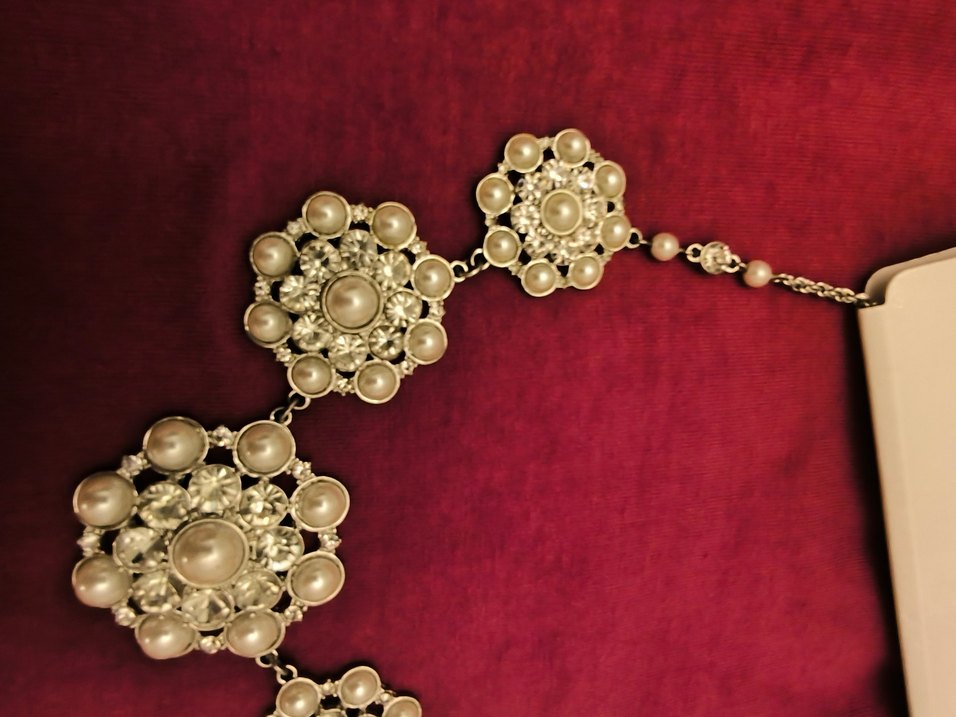 Gümüş zemine incili İşlemeli Bohem Vintage Kolye - Görsel 2