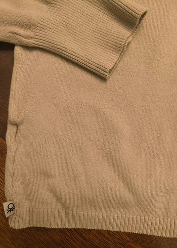 Bej V Yaka Kadın Triko Kazak - Görsel 4