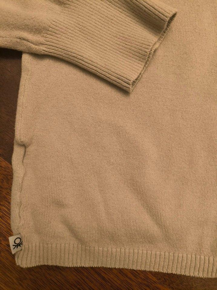Bej V Yaka Kadın Triko Kazak - Görsel 4
