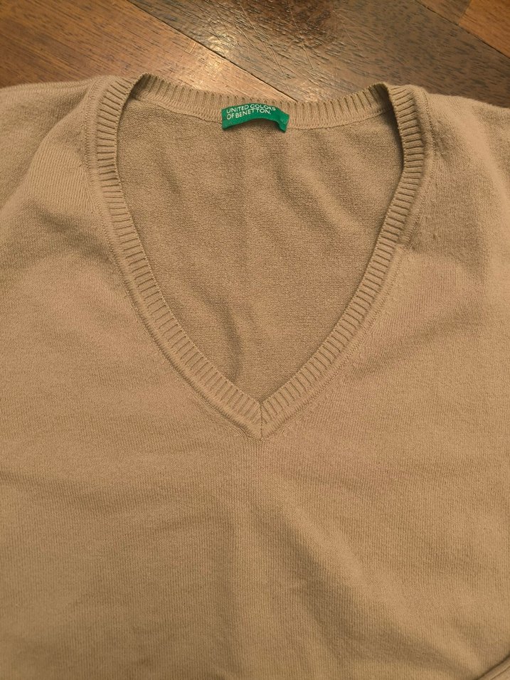 Bej V Yaka Kadın Triko Kazak - Görsel 5