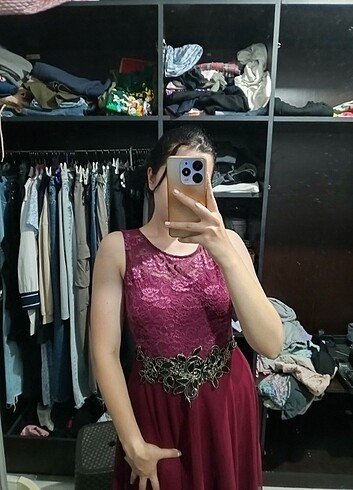 m Beden bordo Renk abiye elbise