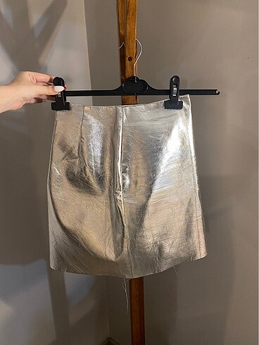 H&M h&m metalik gumus etek