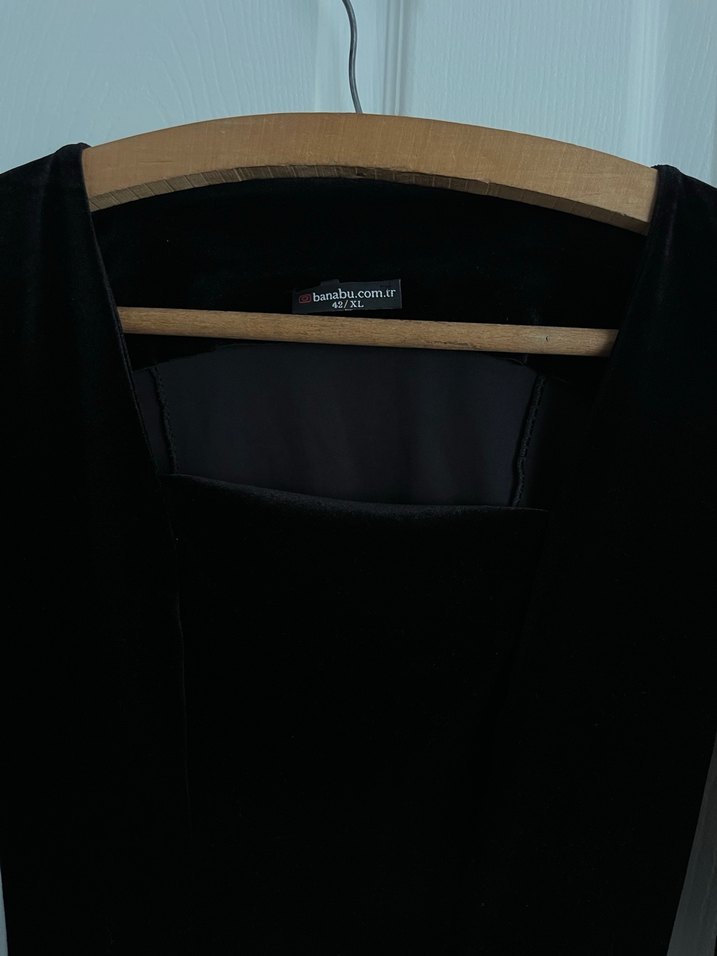 Siyah Kare Yaka Uzun Kollu Mini Kadife  Elbise - Görsel 2