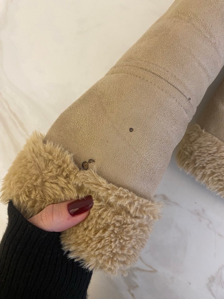 Kadın Bej Süet Kürklü Ceket - Görsel 3