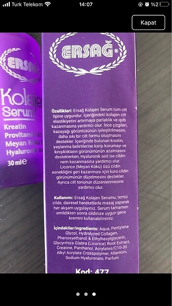  Beden Ersağ kolajen serum kırışıklık karşıtı bir ürün