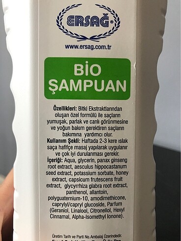 Diğer Ersağ bio şampuan 1000ml yeni tarihli ve sıfır açılmamış ürün