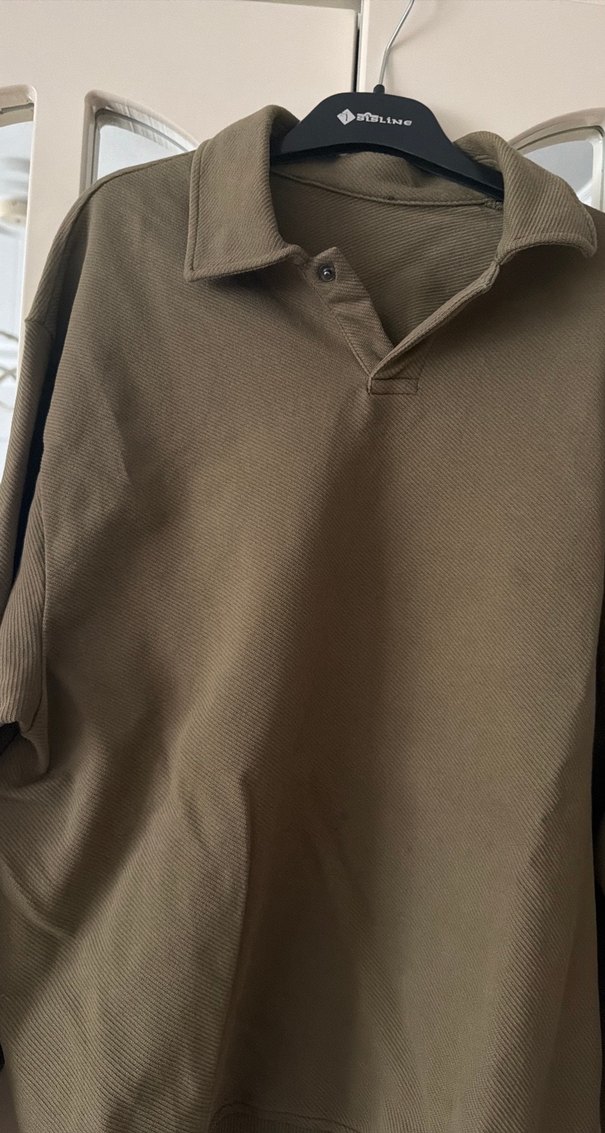 Erkek Kahverengi Keten Uzun Kollu Polo Tişört - Görsel 2