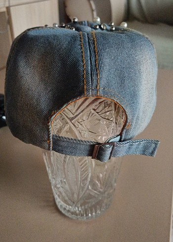 Diğer Boncuk Detaylı Gri Denim Kadın Şapka