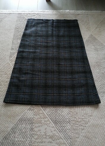 xl Beden Vintage kaşe midi etek ekose