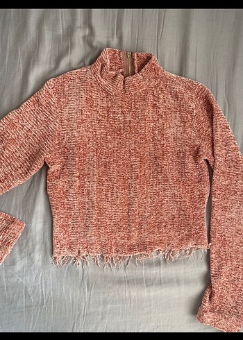 Pembe Yüksek Yakalı Örgü Kadın Kazak