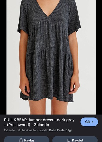 Pull and Bear Gri V Yaka Midi Keten Elbise
