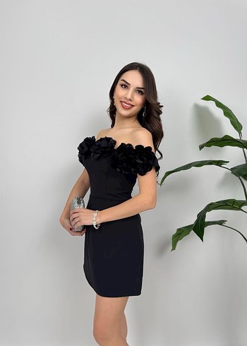 Siyah Straplez Mini Abiye Elbise - Görsel 4