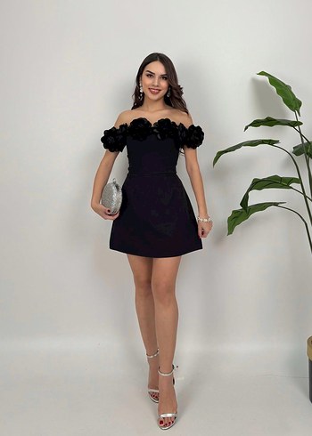 Siyah Straplez Mini Abiye Elbise - Görsel 3