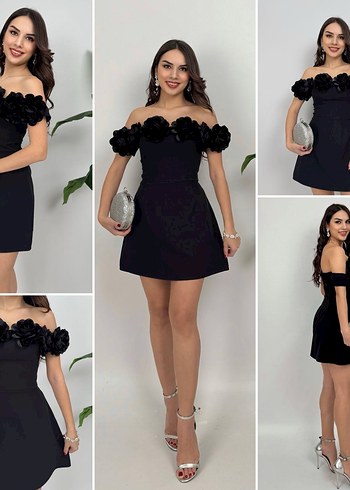 Siyah Straplez Mini Abiye Elbise - Görsel 6