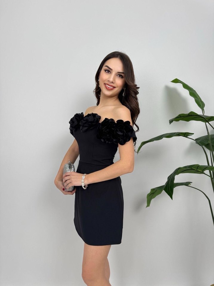 Siyah Straplez Mini Abiye Elbise - Görsel 4