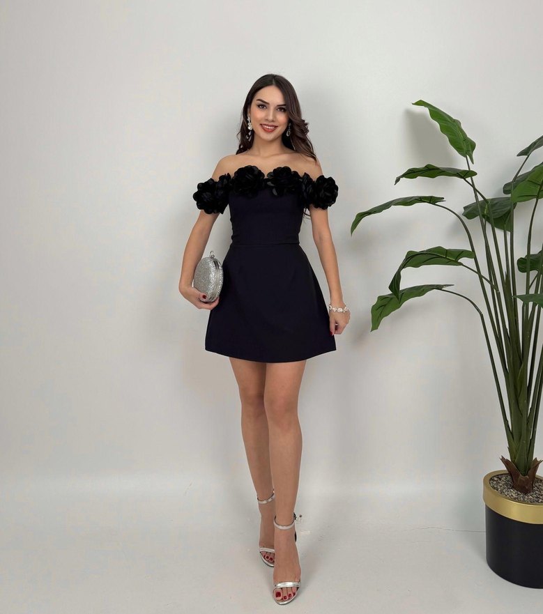 Siyah Straplez Mini Abiye Elbise - Görsel 3