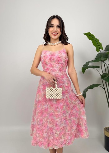 Pembe Straplez Mini Vintage Dantel Elbise - Görsel 3