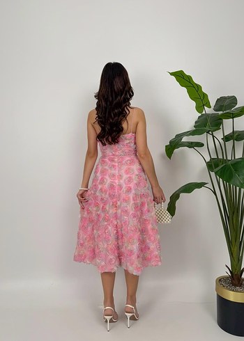 Pembe Straplez Mini Vintage Dantel Elbise - Görsel 2