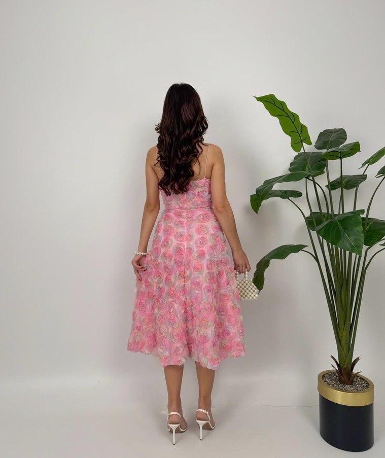 Pembe Straplez Mini Vintage Dantel Elbise - Görsel 2