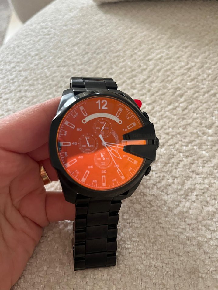 Turuncu Kadranlı Siyah Minimalist Erkek Saati - Görsel 2