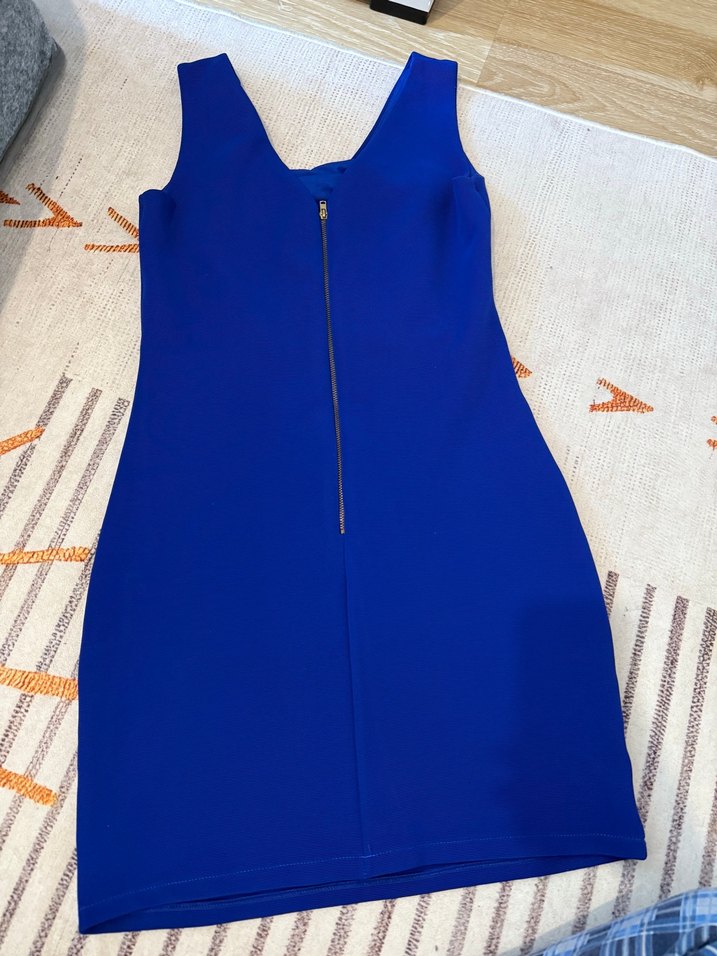 V Yaka Parlak Mavi Kadın Triko Elbise - Görsel 2