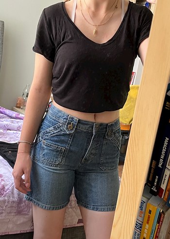 Kadın Siyah Midi Denim Şort