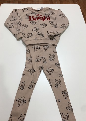 4 Yaş Beden Bambi Baskılı Bej Kız Sweatshirt