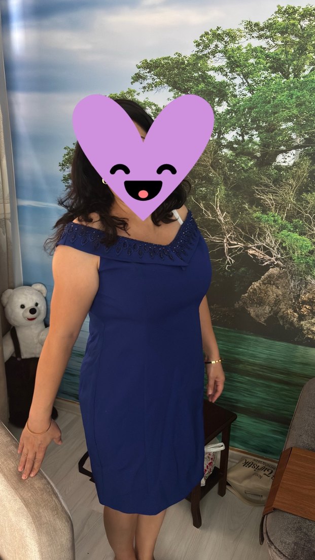 Düğmeli V Yakalı Mavi elbise - Görsel 3