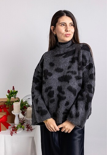 Zara Gri leopar desen kazak