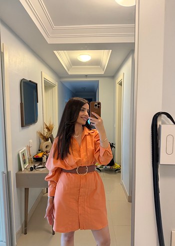 Trendyol & Milla Turuncu Batik Desenli Uzun Kollu Mini Elbise