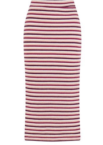 Bordo Çizgili Örgü Midi Etek ve bluz takım - Görsel 2