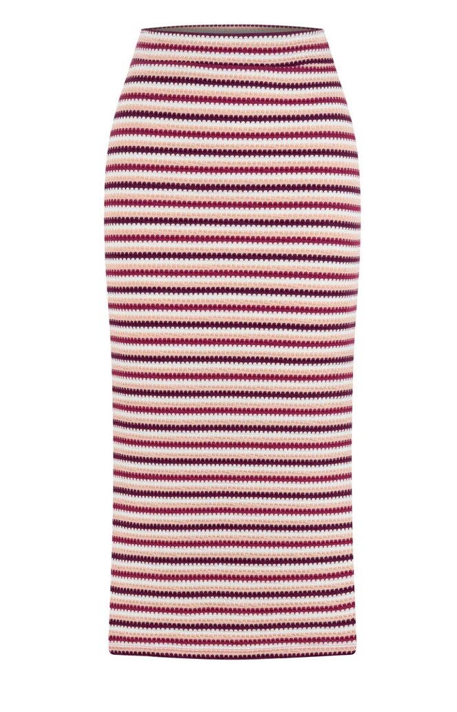 Bordo Çizgili Örgü Midi Etek ve bluz takım - Görsel 2