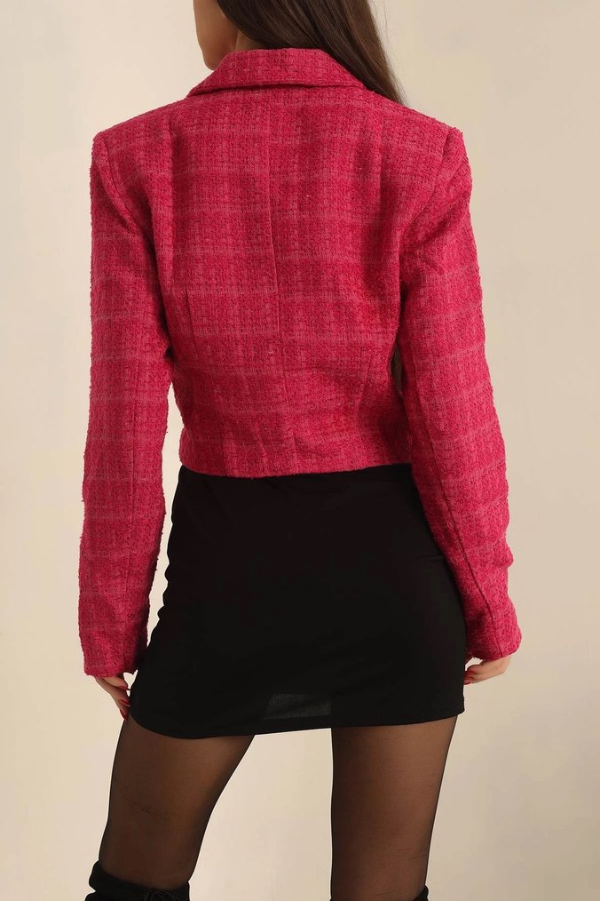 Düğmeli Pembe Mini Blazer - Görsel 3