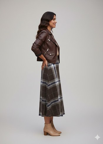 Kahverengi Ekose kaşmir etek - Görsel 2