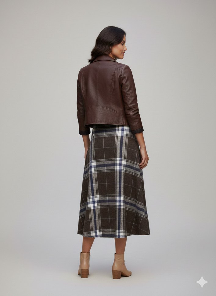 Kahverengi Ekose kaşmir etek - Görsel 3