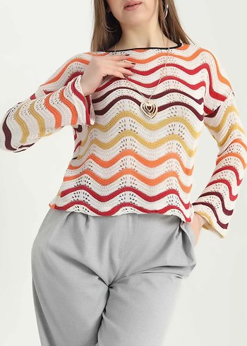 Kadın Çok Renkli Örgü Salaş Triko standart beden - Görsel 3