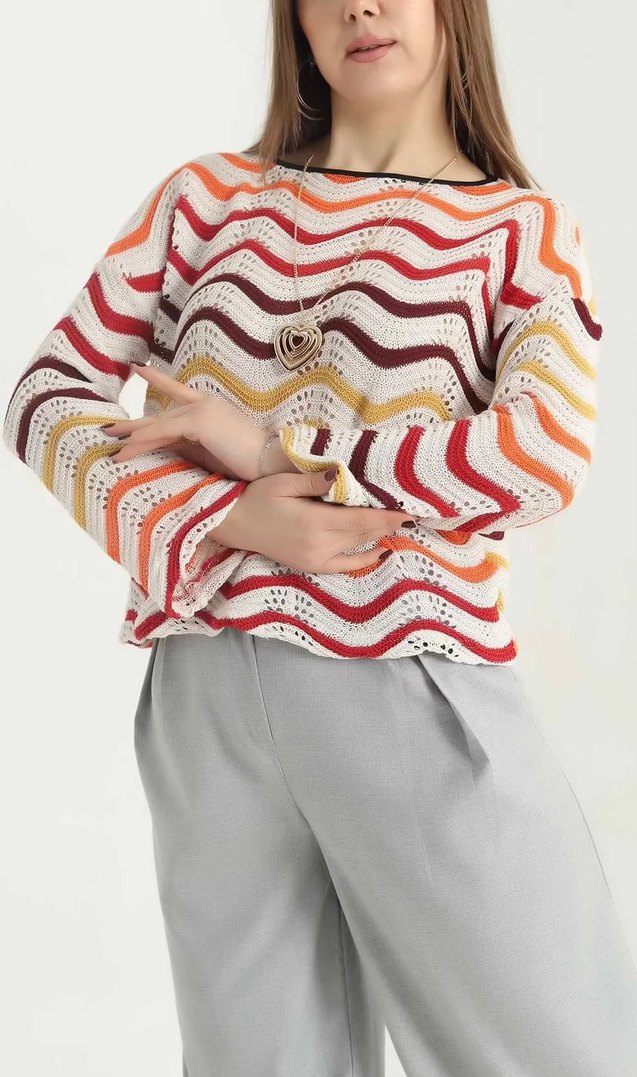 Kadın Çok Renkli Örgü Salaş Triko standart beden - Görsel 2