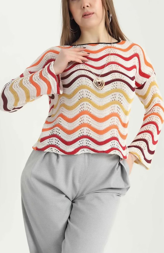 Kadın Çok Renkli Örgü Salaş Triko standart beden - Görsel 3