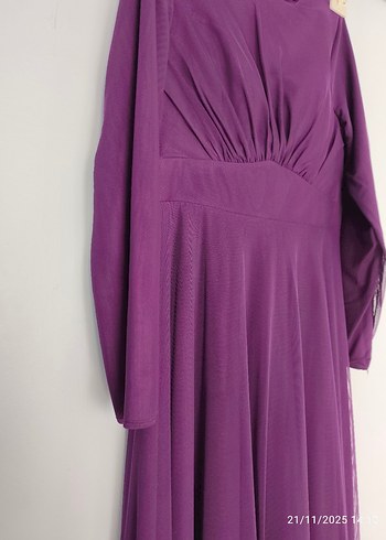 Mor Drapeli Uzun Kadın Abiye Elbise - Görsel 2