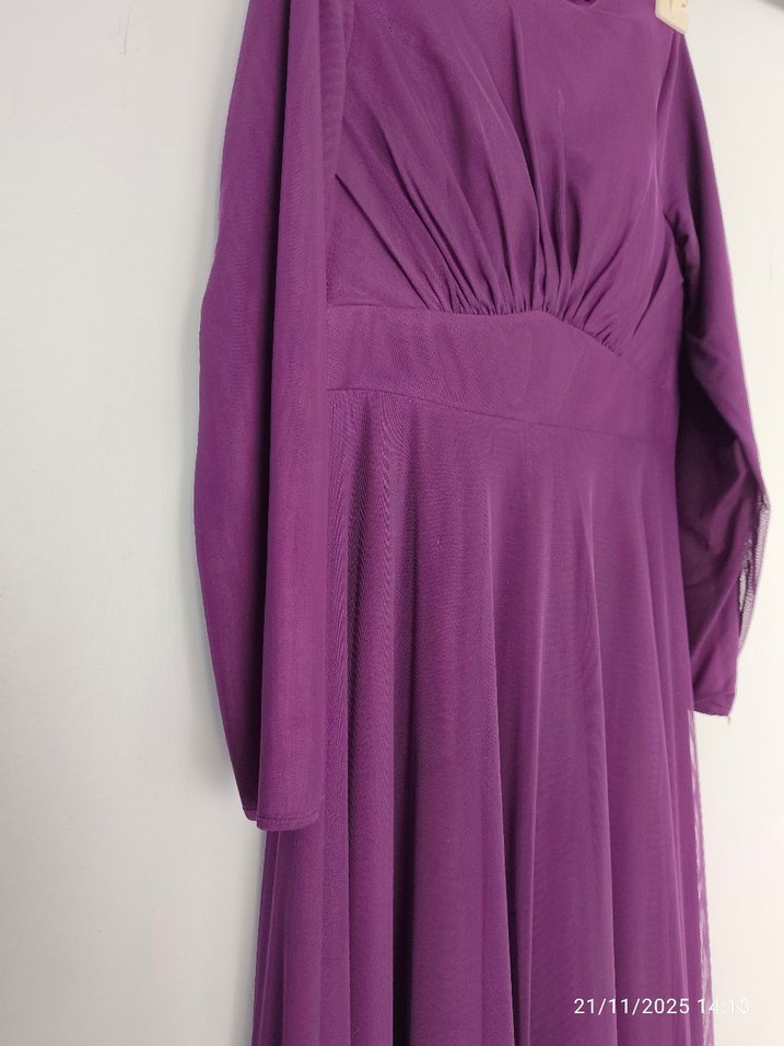 Mor Drapeli Uzun Kadın Abiye Elbise - Görsel 2