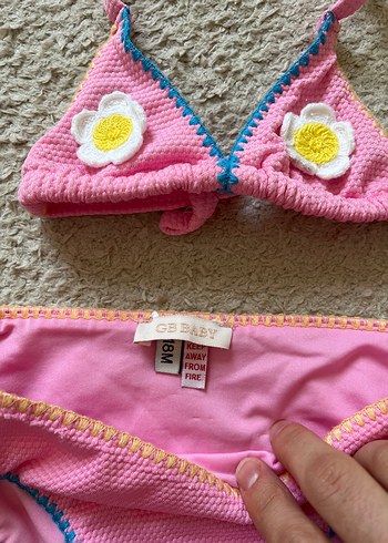 9-12 Ay Beden pembe Renk Pembe Çiçekli Kız Bikini Takımı