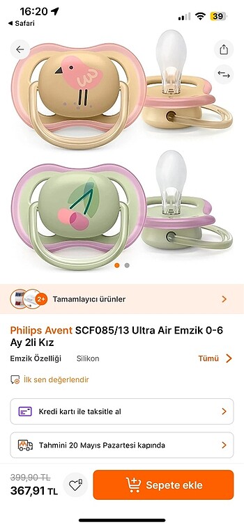 Philips avent ultra air bebek emziği