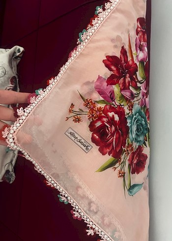Diğer Dantel Detaylı Pembe Bohem Kadın Fuları yazma